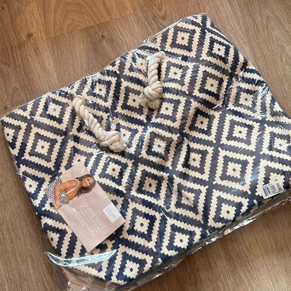 Summer & Rose Blue and White Striped Canvas Tote Bag
